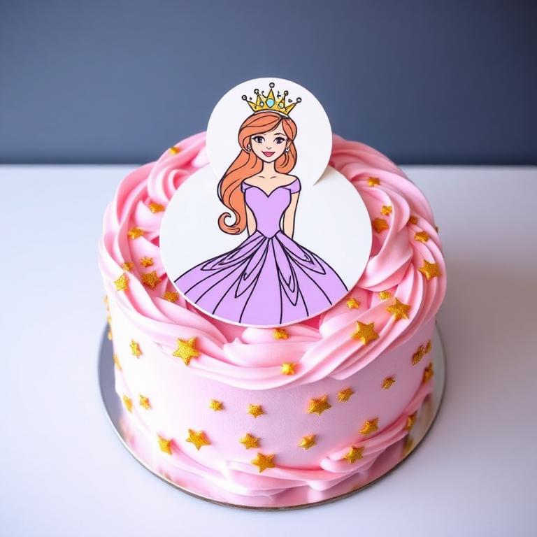 Pink cake with a printed edible image disc on top