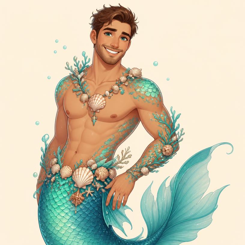 Original mermaid-style fantasy cartoon portrait